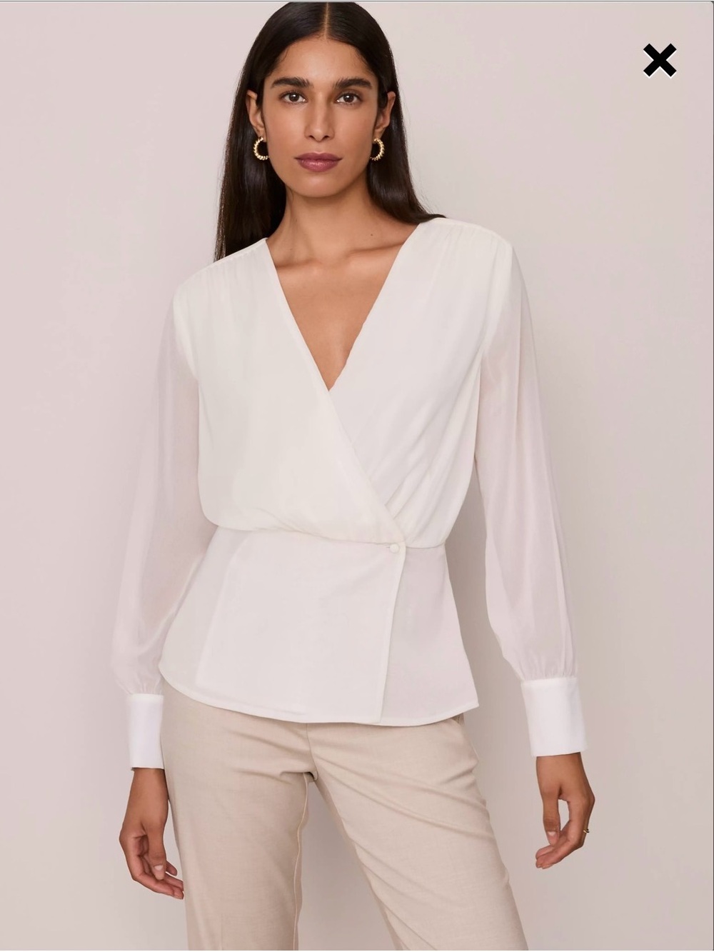 ANN Taylor Elegant White Wrap Blouse with Sheer Long Sleeves, Brand New size S